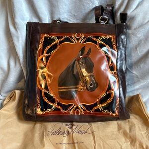 Patricia Nash 10th Anniversary Equestrian Bust Lundy Leather Tote w/Dust Bag